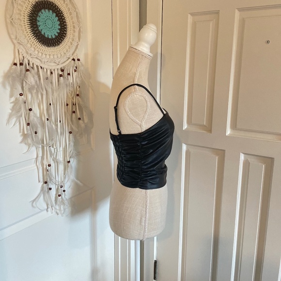 WAYF Black Talia Rodeo Drive Faux Leather Ruched Cami Crop Top – Size S - Picture 5 of 16